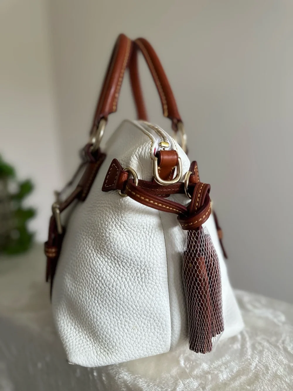 Dooney & Bourke Pebble Leather Bristol Satchel in Pure White EUC